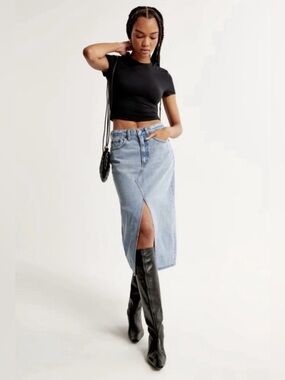 Abercrombie & Fitch Light Wash High Waist Denim Midi Skirt Size 12